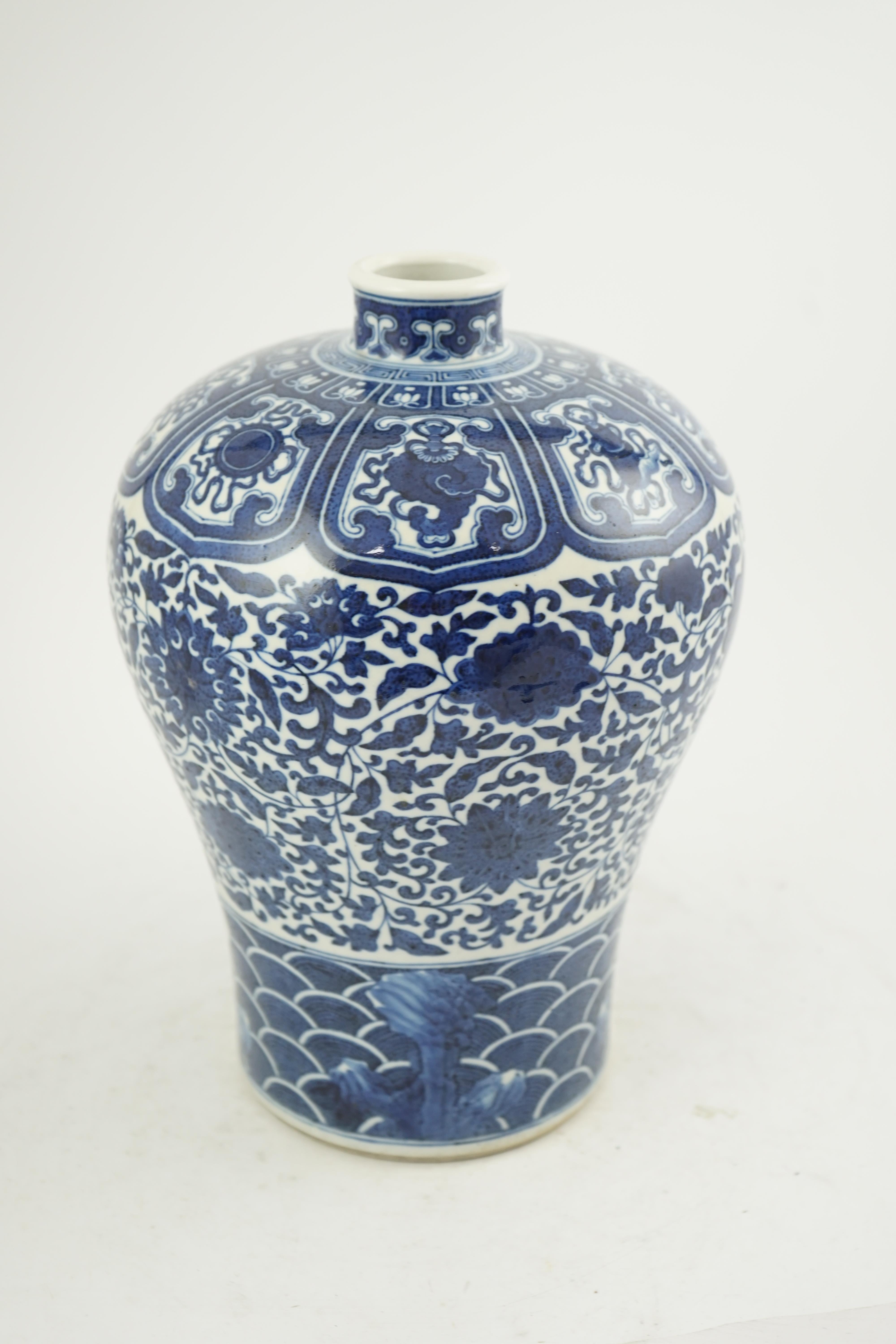 A Chinese blue and white meiping, Qianlong mark, early 20th century